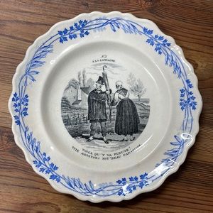 Vintage French Decorative Dessert Plate Ala Campagne Creil Et Montereau